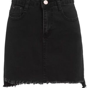 Black Stretchy Denim Mini Skirt Frayed Hem